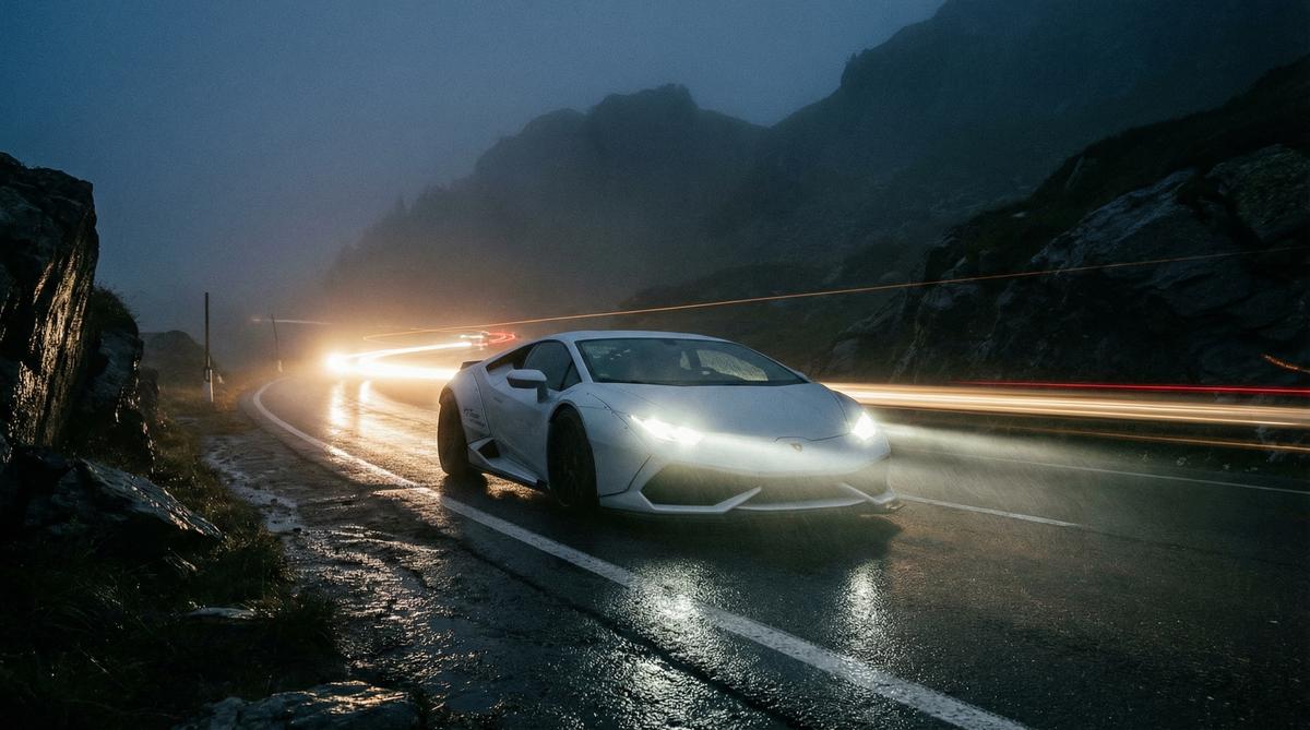 青柠视频汽车改装视频-夜间山路宽体跑车实拍